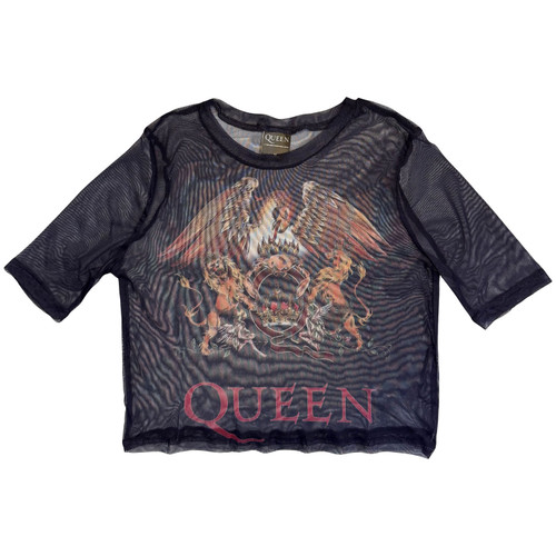 Queen Women's Mesh Crop Top Shirt Classic Crest (Navy)