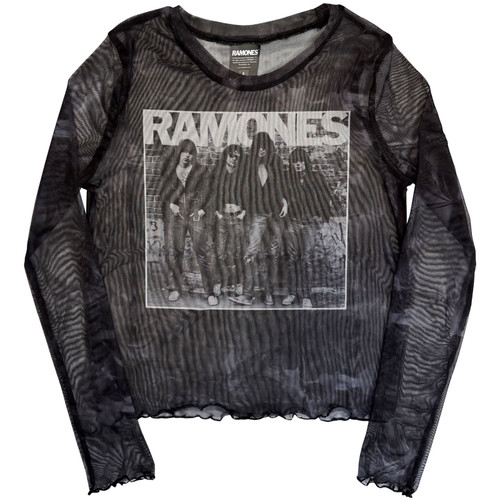 Ramones Women's Long Sleeve Mesh Crop Top Shirt 1st Album (Black)