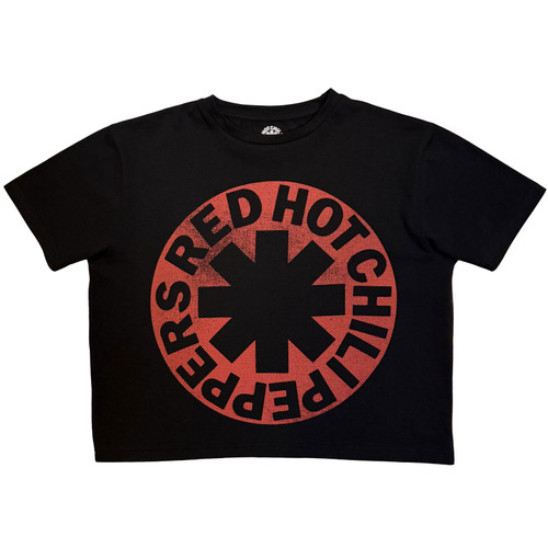 Red Hot Chili Peppers Women's Crop Top Shirt Asterisk Circle (Black)