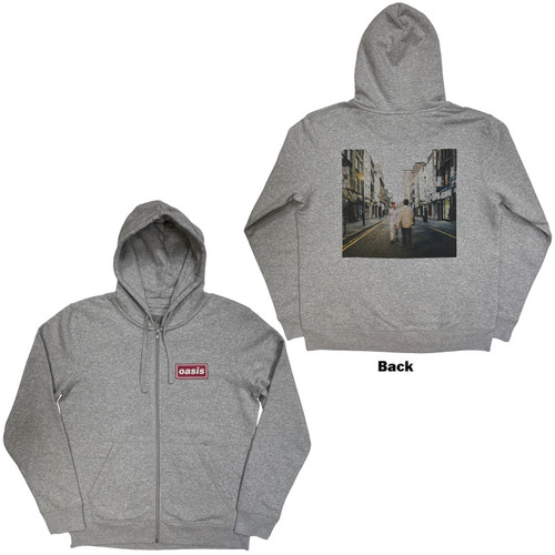 Oasis Unisex Zipped Hoodie Sweatshirt What's The Story Red Logo (Grey) (Back Print & Ex-Tour)