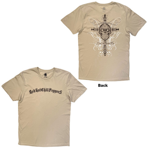 Red Hot Chili Peppers Unisex T-Shirt Skull Cross (Sand) (Back Print)