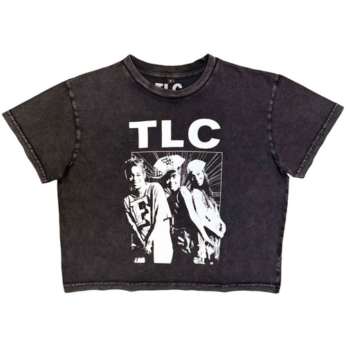 TLC Women's Stone Wash Crop Top Shirt Mono Group Photo (Charcoal Grey)