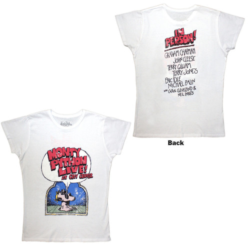 Monty Python Women's T-Shirt LIVE At City Centre (White) (Back Print)