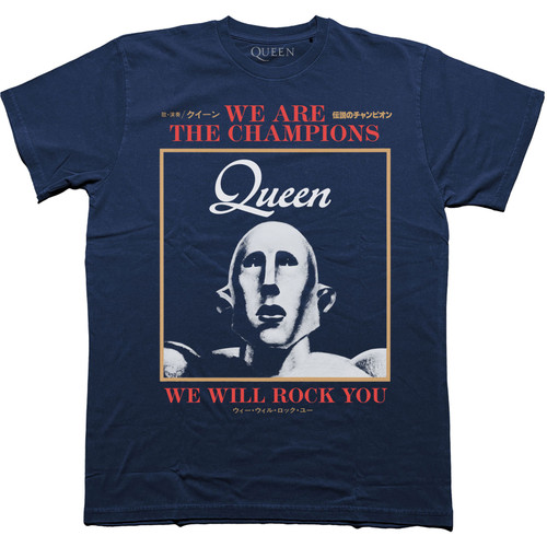 Queen Unisex T-Shirt We Are The Champions We Will Rock You (Navy Blue)