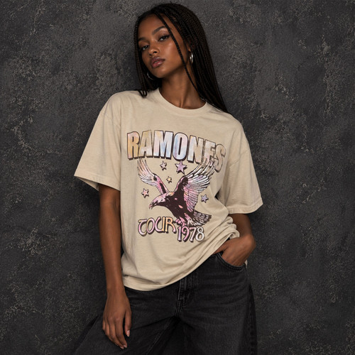Ramones Women's Unplugged T-Shirt Eagle Tour '78 (Sand)