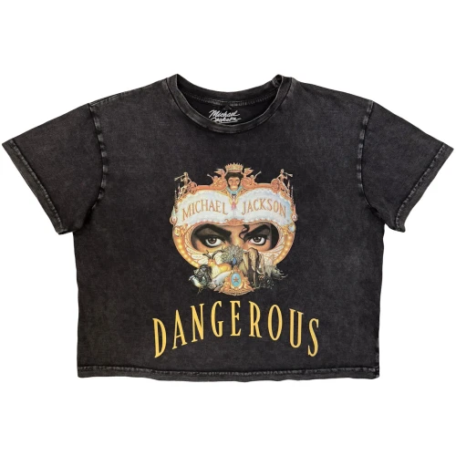Michael Jackson Women's Stone Wash Crop Top Shirt Dangerous (Charcoal Grey)