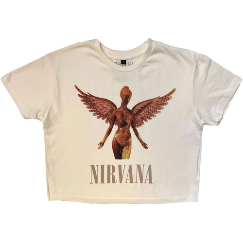 Nirvana Women's Stone Wash Crop Top Shirt In Utero (White)