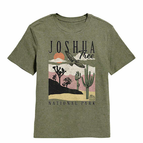 Joshua Tree Landscape With Cacti Military Green Heather Youth T-Shirt