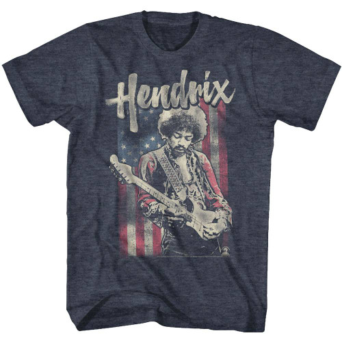 Jimi Hendrix Flag Navy Heather Adult T-Shirt