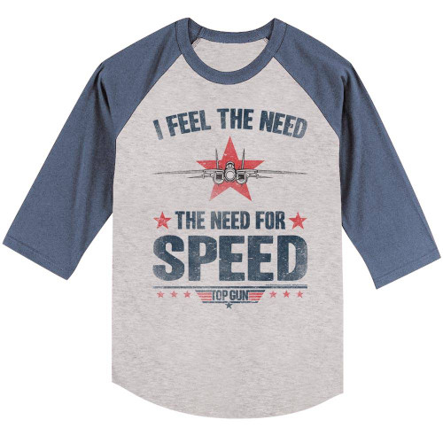 Top Gun Needing Speed Gray Heather/Blue Heather Adult 3/4 Sleeve Raglan T-Shirt