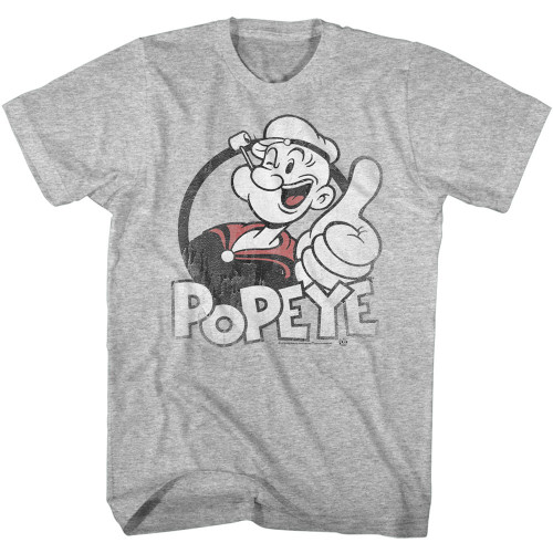 Popeye Thumbs Up Gray Heather Adult T-Shirt Popeye Thumbs Up Gray Heather Adult T-Shirt
