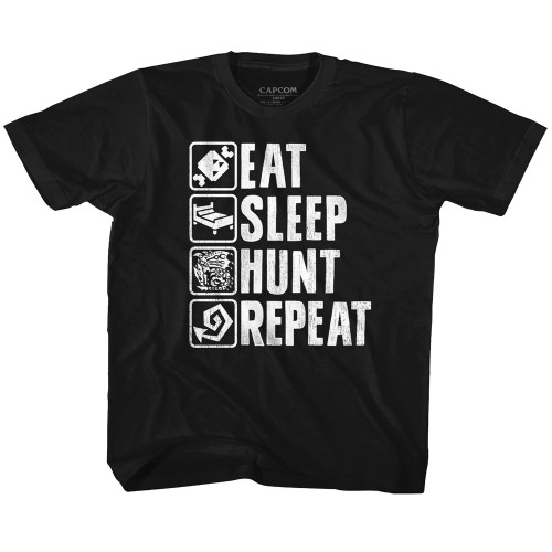 Monster Hunter Hunt Repeat Black Youth T-Shirt