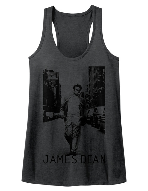 James Dean Walk Walk Dark Gray Heather Junior Women's Racerback Tank Top T-Shirt