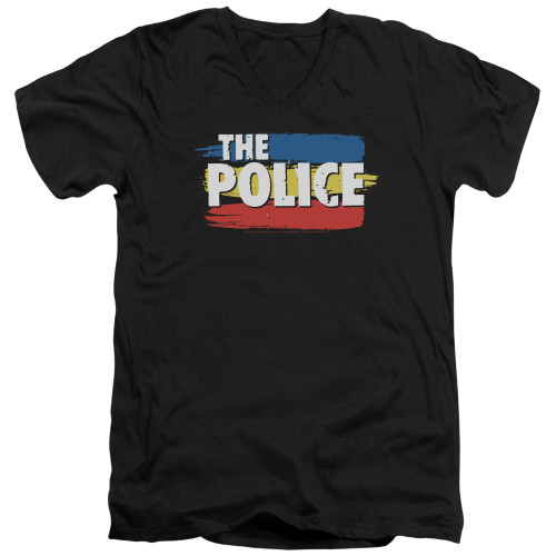 The Police Three Stripes Logo S/S Adult V Neck 30/1 T-Shirt Black