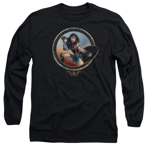 Wonder Woman Movie Battle Pose Long Sleeve Adult 18/1 T-Shirt Black