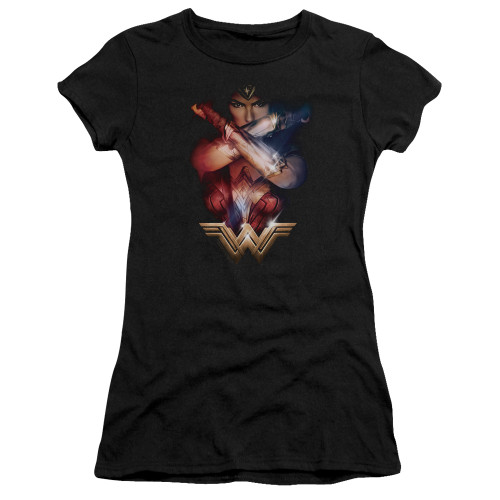 Wonder Woman Movie Arms Crossed S/S Junior Women's T-Shirt Sheer Black