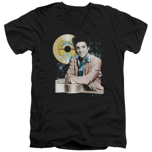 Elvis Presley Gold Record Adult V-Neck T-Shirt Black
