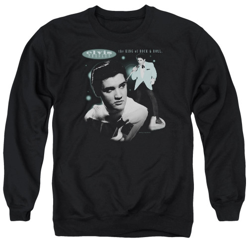 Elvis Presley Teal Portrait Adult Crewneck Sweatshirt Black