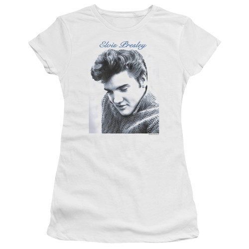 Elvis Presley Script Sweater Junior Women's Sheer T-Shirt White