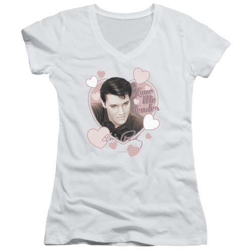 Elvis Presley Love Me Tender Junior Women's V-Neck T-Shirt White