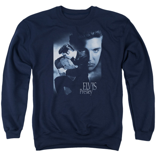 Elvis Presley Reverent Adult Crewneck Sweatshirt Navy