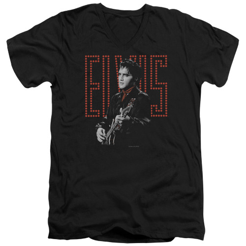 Elvis Presley Red Guitarman Adult V-Neck T-Shirt Black
