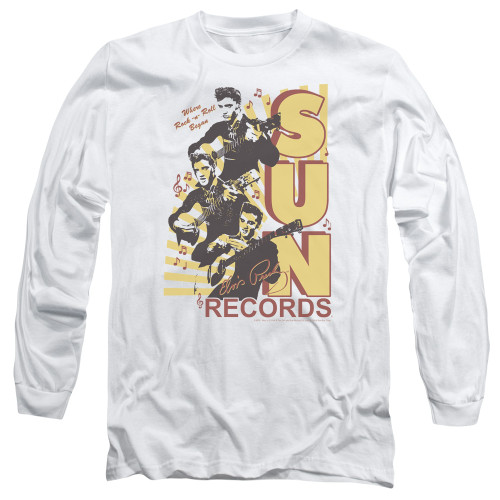 Sun Records Tri Elvis Long Sleeve Adult 18/1 T-Shirt White Sun Records Tri Elvis Long Sleeve Adult 18/1 T-Shirt White