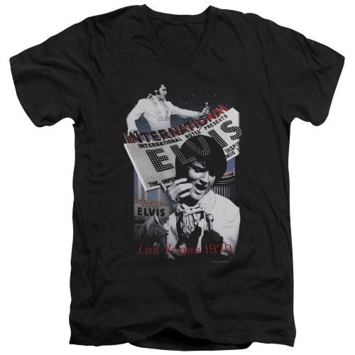 Elvis Presley International Hotel Adult V-Neck T-Shirt Black