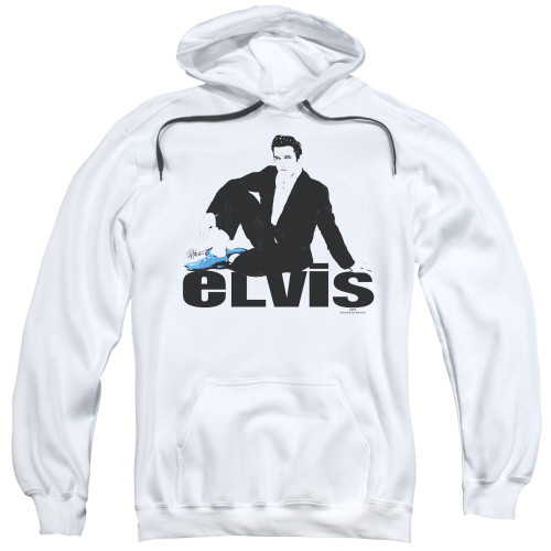 Elvis Presley Blue Suede Adult Pullover Hoodie Sweatshirt White