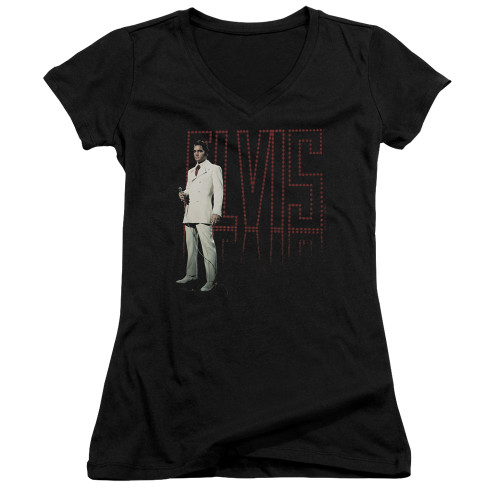 Elvis Presley White Suit Junior Women's V-Neck T-Shirt Black