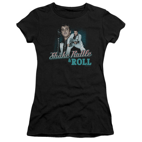 Elvis Presley Shake Rattle And Roll Junior Women's Sheer T-Shirt Black
