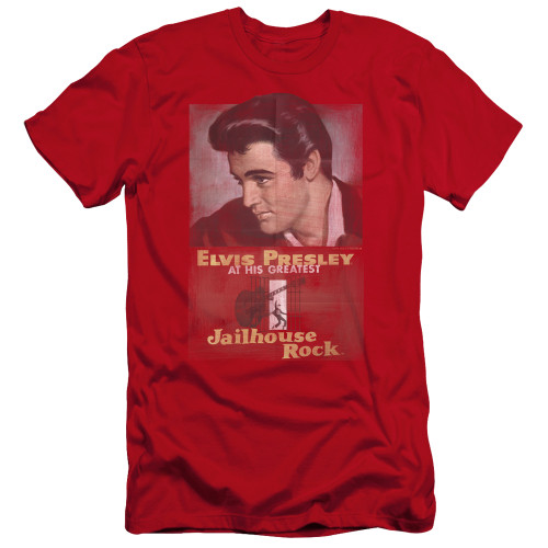 Elvis Presley Jailhouse Rock Poster Premuim Canvas Adult Slim Fit T-Shirt Red