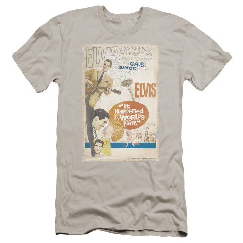 Elvis Presley World Fair Poster Premuim Canvas Adult Slim Fit T-Shirt Silver