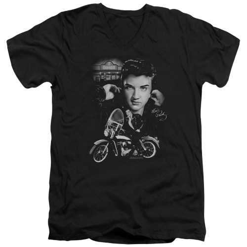 Elvis Presley The King Rides Again Adult V-Neck T-Shirt Black