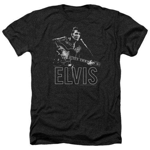 Elvis Presley Guitar In Hand Classic Adult Heather T-Shirt Black