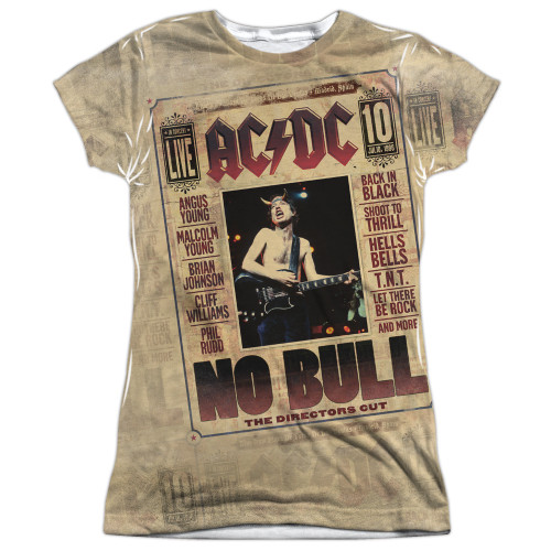 AC/DC No Bull (Front/Back Print) Junior Women's Sublimated Crew T-Shirt White