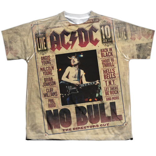 AC/DC No Bull (Front/Back Print) Youth Sublimated Crew T-Shirt White