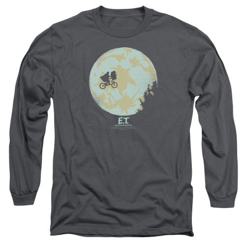 E.T. The Extra Terrestrial In The Moon Long Sleeve Adult 18/1 T-Shirt Charcoal