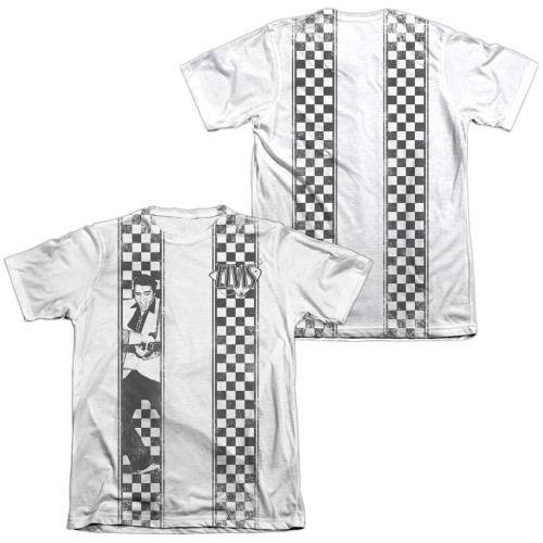 Elvis Presley Checkered Bowling Shirt (Front/Back Print) Adult Sublimated T-Shirt White