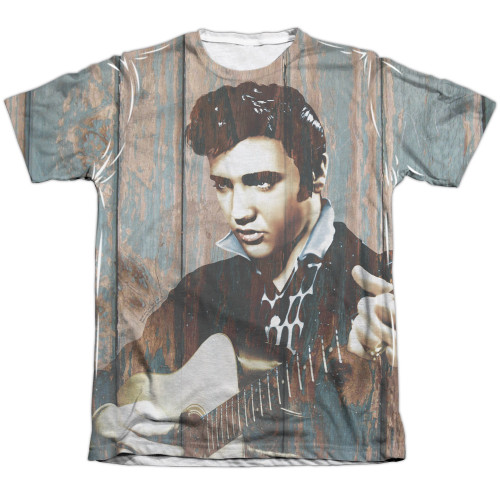 Elvis Presley Woodgrain (Front/Back Print) Adult Sublimated T-Shirt White