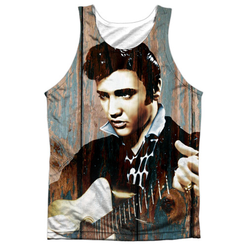 Elvis Presley Woodgrain (Front/Back Print) Adult Sublimated Tank Top T-Shirt White