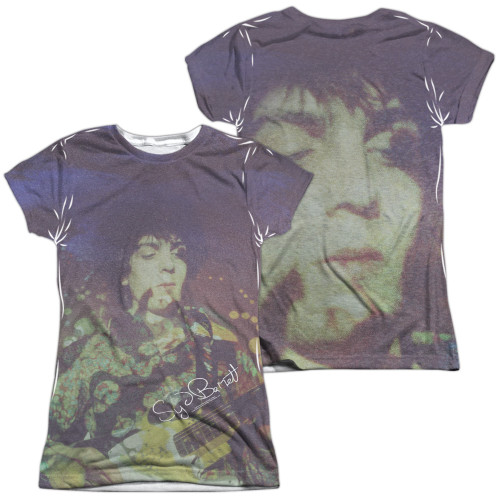 Syd Barrett Pink Floyd Title (Front/Back Print) Junior Women's Sublimated Crew T-Shirt White
