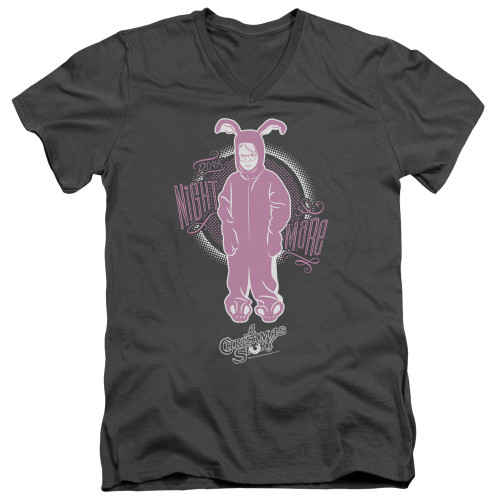 A Christmas Story Pink Nightmare Adult V-Neck T-Shirt Charcoal