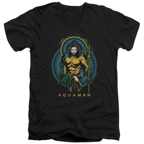 Aquaman Movie Aqua Nouveau Adult V-Neck T-Shirt Black