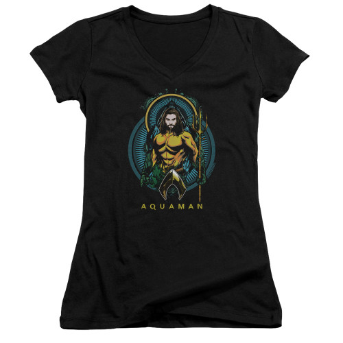 Aquaman Movie Aqua Nouveau Junior Women's V-Neck T-Shirt Black
