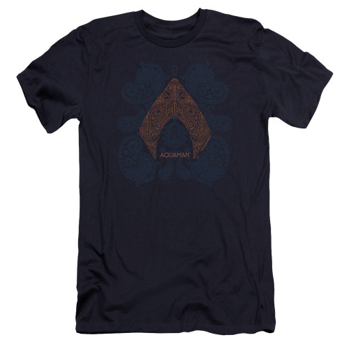 Aquaman Movie Aqua Paisley Premium Adult 30/1 T-Shirt Navy