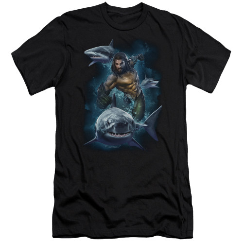 Aquaman Movie Swimming With Sharks Adult 30/1 T-Shirt Black