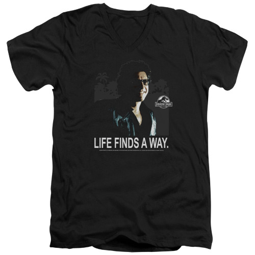 Jurassic Park Life Finds A Way Adult V-Neck T-Shirt Black