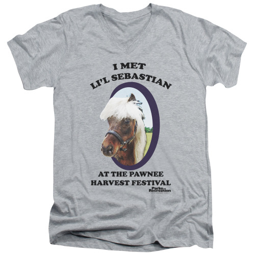 Parks and Recreation Lil Sebastian Adult V-Neck T-Shirt Athletic Heather