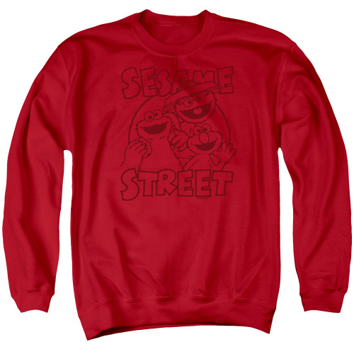 Sesame Street Group Crunch Adult Crewneck Sweatshirt Red